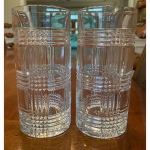 Ralph Lauren Glen Plaid Clear Crystal Highball Tall Drinking Glass. Set of 2.